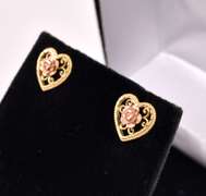 Fancy Rose Heart Earrings in 14k Two-Tone Gold