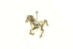 14K Yellow Gold Diamond Sapphire Ruby Carousel Horse Pendant