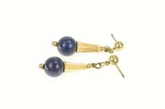 Gold Filled 1960's Lapis Lazuli Sphere Curved Dangle Earrings