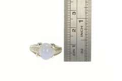 14K White Gold Blue Agate Diamond Cabochon Statement Ring