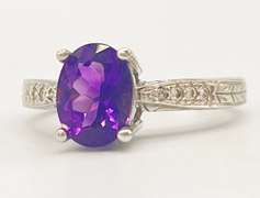 14kt Solid White Gold Amethyst & Diamond Ring