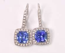 Sensational Blue Sapphire Dangle Earrings in 14K White Gold