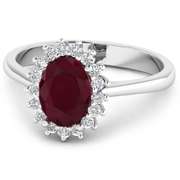 Elegant 14 Kt White Gold Ruby Diamond Ring