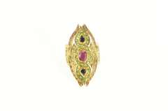 18K Yellow Gold 3.39 Ctw Ruby Sapphire Emerald Encrusted Ring