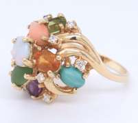 Powerful Yellow Gold Diamond and Multi Gemstone Cocktail Ring