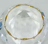 Vintage 18k Yellow Gold Bracelet With Cultured Pearls and Expandable Chain