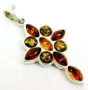 Sterling Amber Cabochon Cross & Bracelet