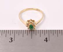 Beautiful Petite Emerald and Diamond Ring in 14K Yellow Gold