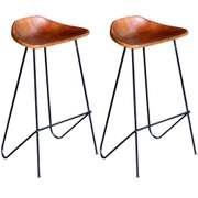 Bar Chairs 2 Pcs Black And Brown Real Leather