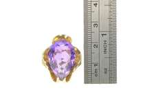 14K Yellow Gold Oval Amethyst 1950's Scalloped Cocktail Ring
