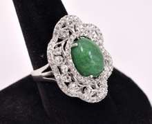 Mesmerizing 7.75CTS Cabochon-Cut Natural Emerald & 2.35CTW White Sapphire Ring in Sterling Silver
