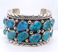 925 Sterling Silver Signed Leester Ortiz Turquoise Silver Cuff Bangle