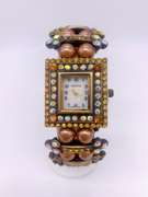 Gorgeous Pearl & Gemstone Geneva Watch Cuff Bracelet
