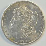 Frosty-white BU 1878-CC Morgan Silver Dollar. Key date