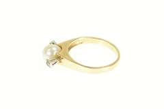 14K Yellow Gold 1940's Pearl Diamond Accent Engagement Ring