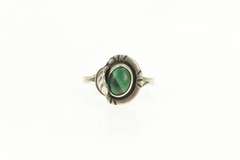 Sterling Silver Taxco Malachite Cabochon Leaf Statement Ring