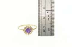 14K Yellow Gold Heart Amethyst Diamond Halo Classic Vintage Ring