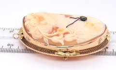 Antique Yellow Gold Shell Cameo Pendant Brooch with Diamond