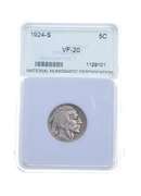 VF20 1924-S Indian Head Buffalo Nickel - Graded NNC