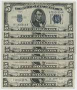 8 Much nicer 1934 Series Small Size $5 Blue Seal Silver Certs