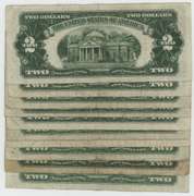 10 Series of 1928 Small Size $2 Red Seal Notes in circ