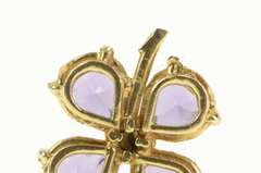 14K Yellow Gold Pear Amethyst Seed Pearl Clover Shamrock Charm/Pendant
