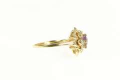14K Yellow Gold Amethyst Opal Halo 1960's Floral Cocktail Ring