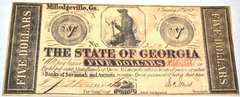 $5 Uncirculated Jan 15 th 1862 State of Georgia Note