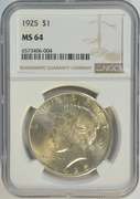 Super near Gem BU 1925 Peace Silver Dollar. NGC MS64