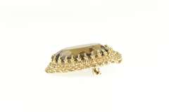 14K Yellow Gold Smoky Quartz Scalloped Ornate Filigree Halo Pin/Brooch