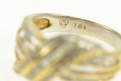18K Yellow Gold White Topaz Encrusted Criss Cross Statement Ring