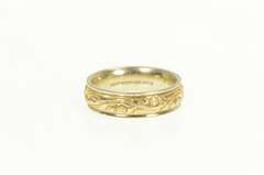 14K Yellow Gold Ornate Floral Pattern Two Tone Wedding Band Ring