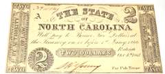 $2 State of North Carolina Raleigh 1861 Note