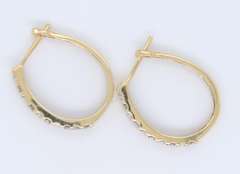 Charming Yellow Gold Round 7 Baguette Diamond Hoop Earrings