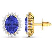 14 Kt Yellow Gold Tanzanite Diamond Earrings