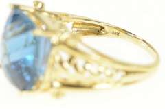 14K Yellow Gold Cushion Faceted Blue Topaz Cocktail Statement Ring