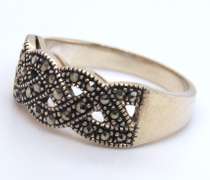 Vintage 925 Sterling Silver Marcasite Wide Band