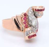 Retro 30's approximate 0.40ctw Diamond and Ruby Ring