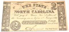 $2 State of North Carolina Raleigh 1861 Note