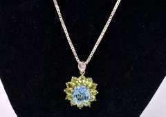 Sterling Necklace With Blue Topaz And Peridot Pendant