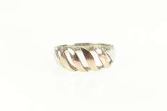 Sterling Silver Two Tone Wavy Striped Domed Band Ring