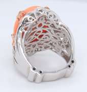 Vintage 925 Sterling Silver Coral Ring