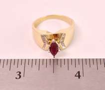 Lovely Marquise Cut Ruby and Diamond Ring in 14K Yellow Gold