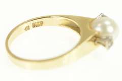 14K Yellow Gold 1940's Pearl Diamond Accent Engagement Ring