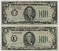 Pair of nice collectible 1934 Series $100 Federal Reserve Note