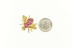 18K Yellow Gold Ruby Encrusted Fly Bug Insect Statement Pin/Brooch