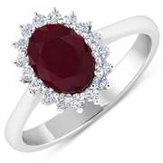 Elegant 14 Kt White Gold Ruby Diamond Ring