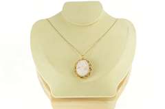 10K Yellow Gold Pink Carved Coral Cameo Seed Pearl Twist Pin/Brooch