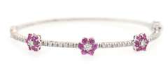 0.60ctw Pink Sapphire and 0.90ctw Diamond Triple Flower Bangle Bracelet in 14K
