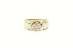 10K Yellow Gold Squared Diamond Cluster Vintage Statement Ring
